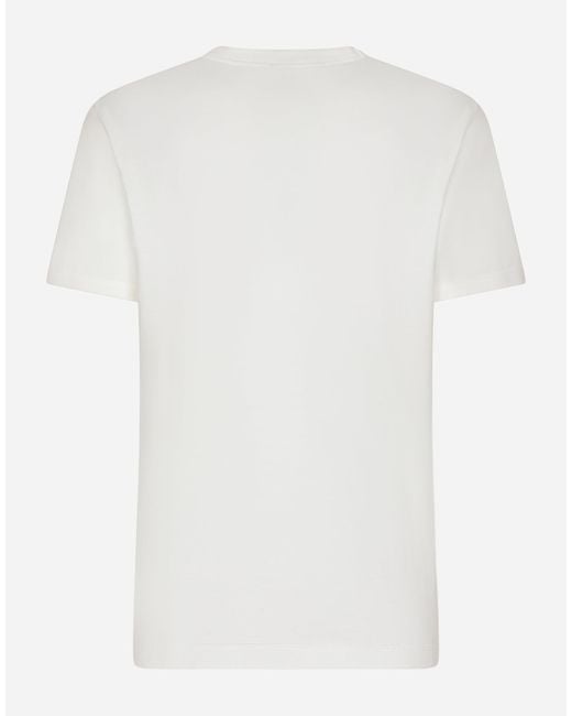Dolce & Gabbana White Cotton T-Shirt With Heraldic Dg Logo Patch for men