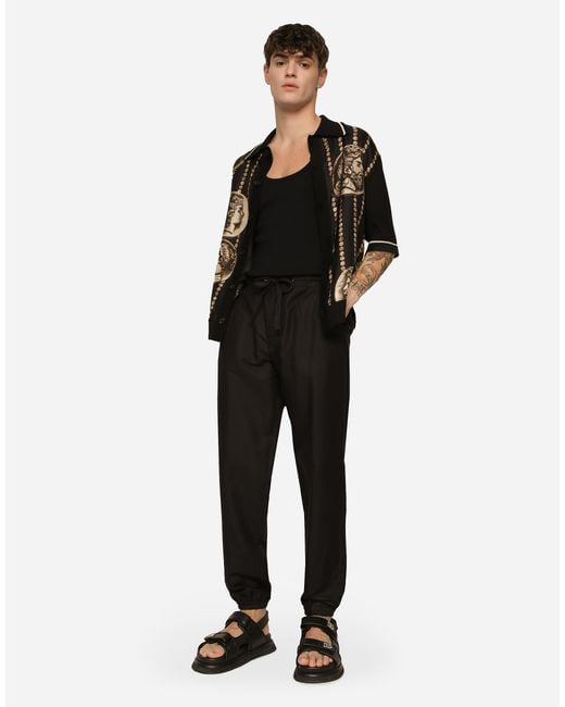 Dolce & Gabbana Black Linen And Cotton Jogging Pants With Logo Label for men