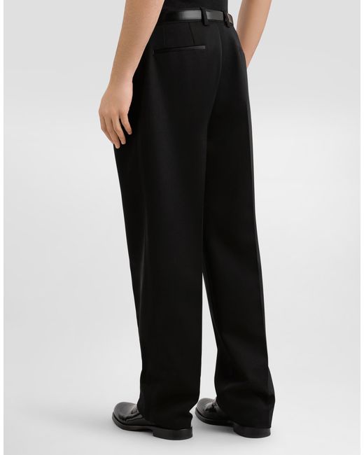 Dolce & Gabbana Black Wool Gabardine Trousers for men