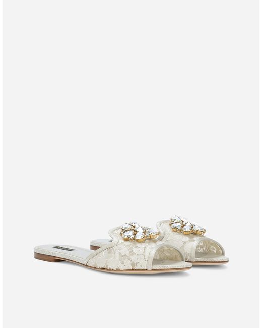 Dolce & Gabbana レインボー スライドシューズ レース ブローチ Natural