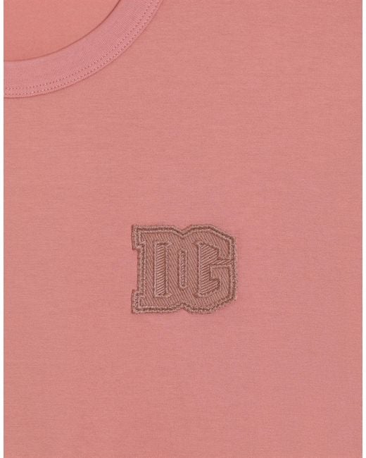 Dolce & Gabbana Pink Cotton T-Shirt With Patch for men