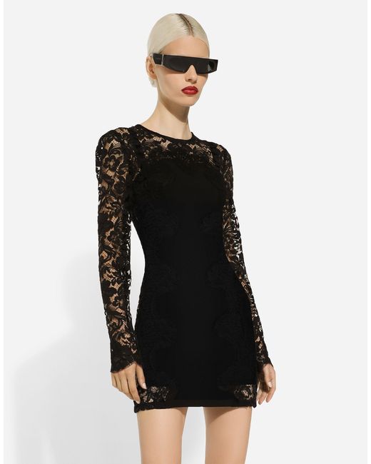 Dolce & Gabbana ショートドレス コードレース＆ジャージーパネル Black