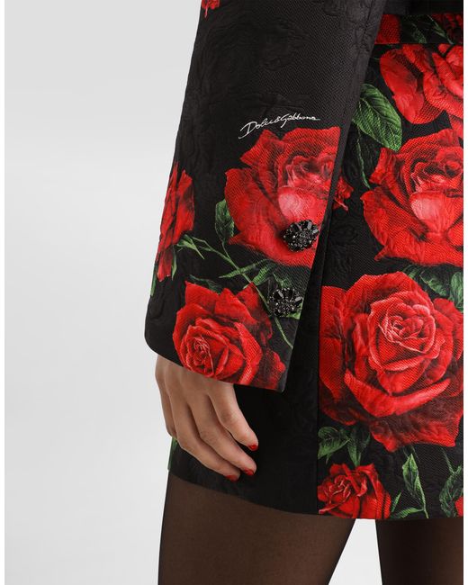 Veste En Brocart Avec Boutons Bijoux À Imprimé Roses Dolce & Gabbana en coloris Red