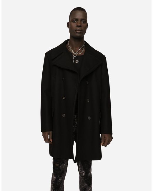Dolce & Gabbana Black Wool Pea Coat for men