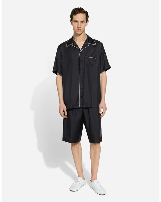 Dolce & Gabbana Hemd Aus Seidentwill Mit Dg-Stickerei in Black für Herren