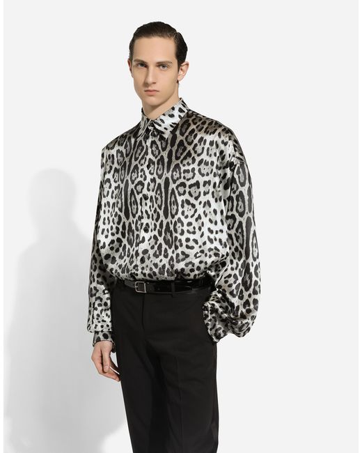 Dolce & Gabbana Black Dolce&Gabbana Super Oversize Leopard Print Silk Shirt for men