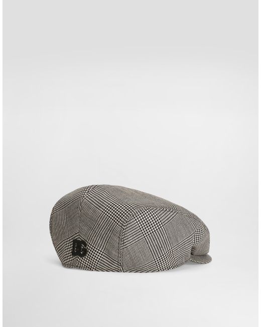 Dolce & Gabbana Gray Virgin Wool Glen Plaid Flat Cap for men