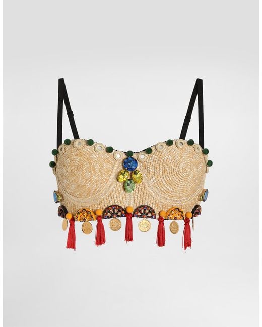 Dolce & Gabbana Metallic Raffia Top With Embroidery
