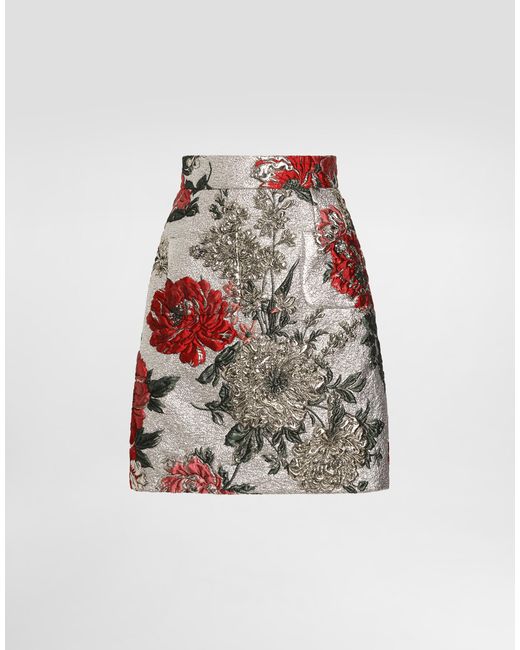 Dolce & Gabbana White Floral Jacquard Mini Skirt