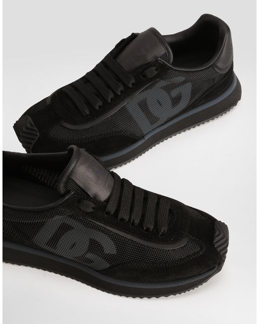 Dolce & Gabbana Black Mixed-Material Dg Cushion Sneakers for men