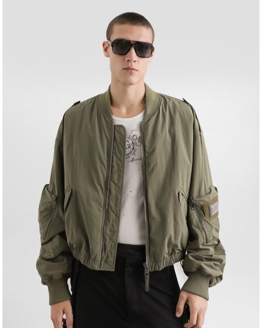 Dolce & Gabbana Green Wavy Nylon Bomber Jacket for men