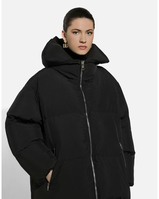 Dolce & Gabbana ロゴプレート パデッド ロング ダウンジャケット Black