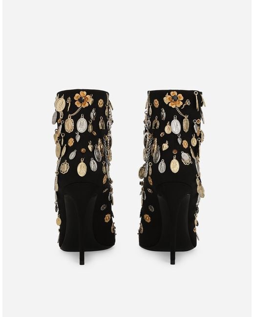 Dolce & Gabbana Black Satin And Embroidered Ankle Boots