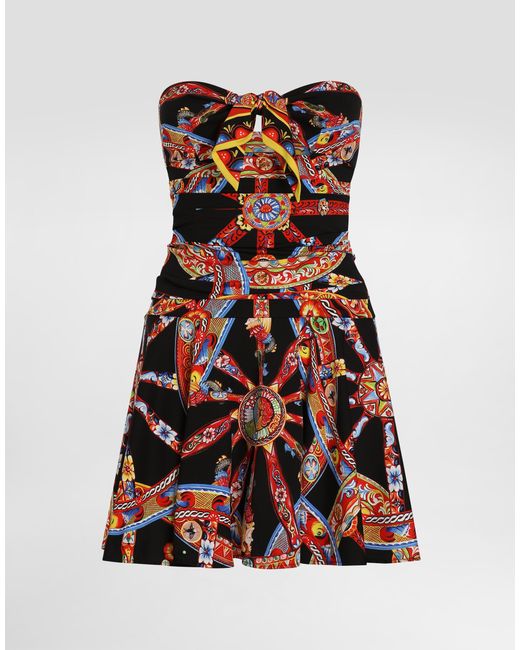 Dolce & Gabbana Red Carretto-Print Charmeuse Mini Dress
