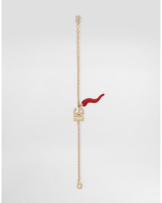 Pulsera Con Logotipo Dg Y Detalle De Cuerno Dolce & Gabbana de color White