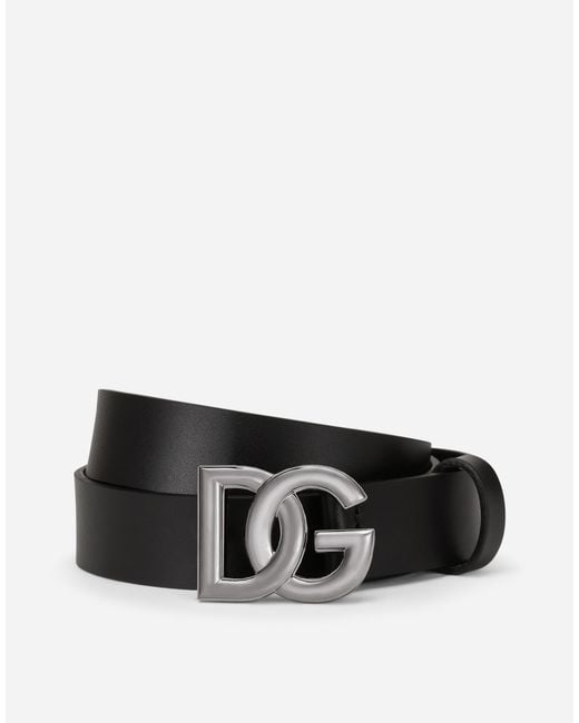 Dolce & Gabbana Black Lux Leather Belt With Crossover Dg Logo Buckle for men