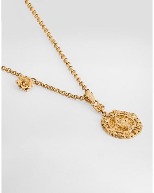 Dolce & Gabbana White Metal Necklace With Logo for men