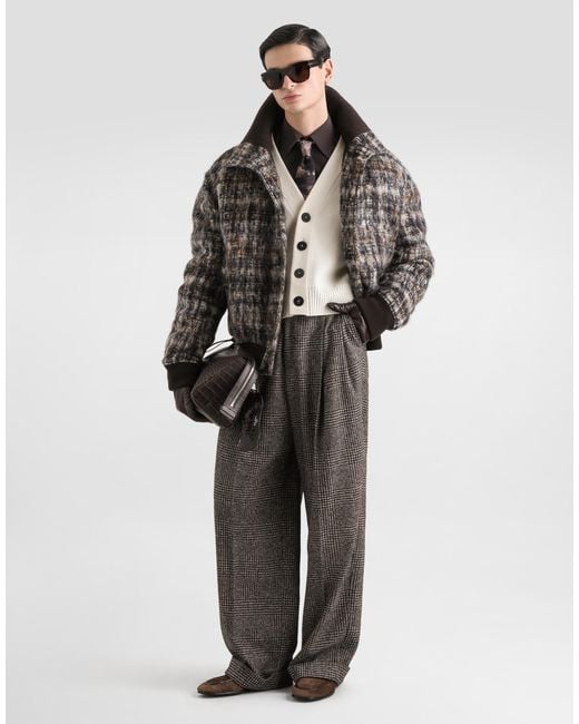 Dolce & Gabbana Gray Wide-Leg Plaid Trousers for men
