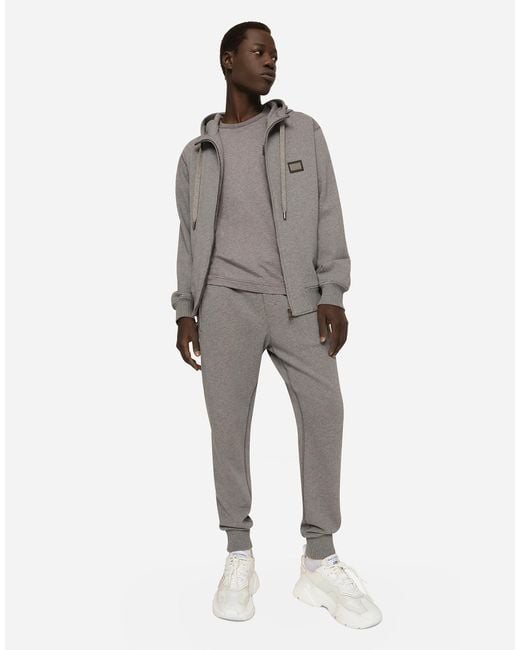 Dolce & Gabbana Gray Jersey Jogging Pants With Branded Tag for men