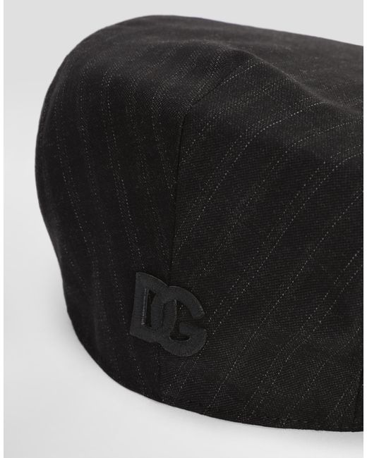 Dolce & Gabbana Black Virgin Wool Pinstripe Flat Cap for men
