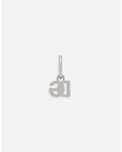 Dolce & Gabbana White Crystal-Embellished Logo-Charm Hoop for men