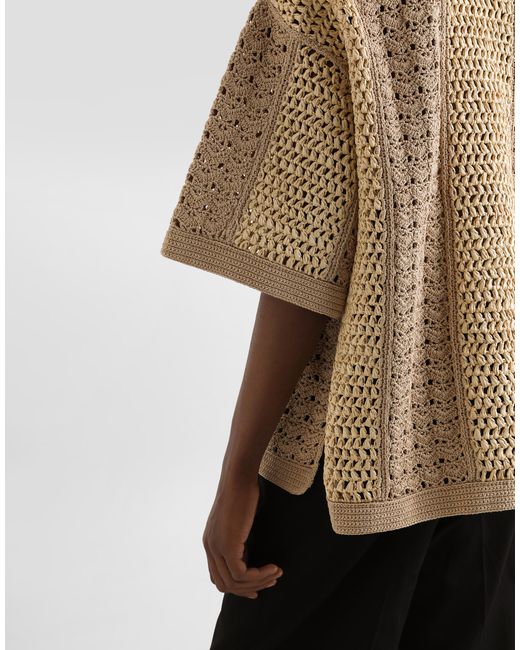 Dolce & Gabbana Natural Round-Neck Cotton And Viscose Crochet Top for men