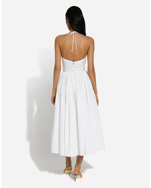 Dolce & Gabbana White Midi Cotton Dress With Circle Skirt