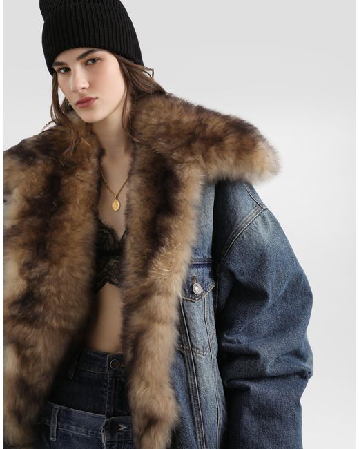 Dolce & Gabbana Blue Denim Jacket With Fur