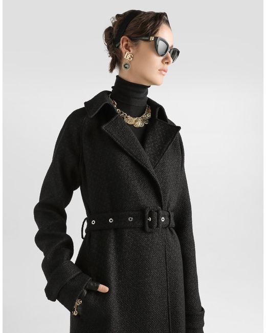 Dolce & Gabbana Black Tweed Trench Coat