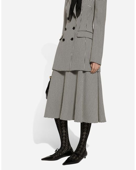 Dolce & Gabbana Gray Longuette-Tellerrock Aus Wolle Mit Hahnentrittmuster