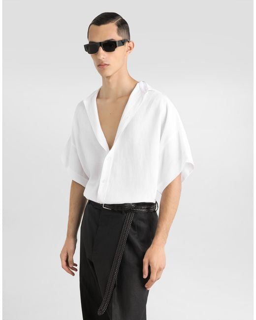 Dolce & Gabbana Hemd Mit Weiten Ärmeln Aus Leinen in White für Herren