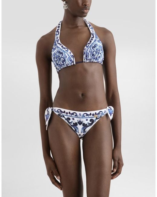Dg Exclusive Bikini A Triangolo Stampa Maiolica di Dolce & Gabbana in White