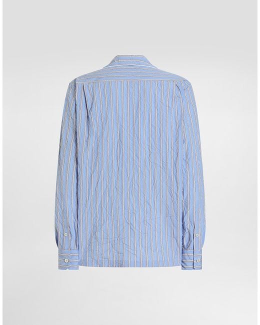 Dolce & Gabbana Blue Crinkled Striped Fabric Vanity Shirt for men
