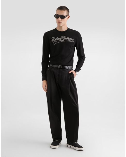 Dolce & Gabbana Black Virgin Wool Pullover With Embroidery for men