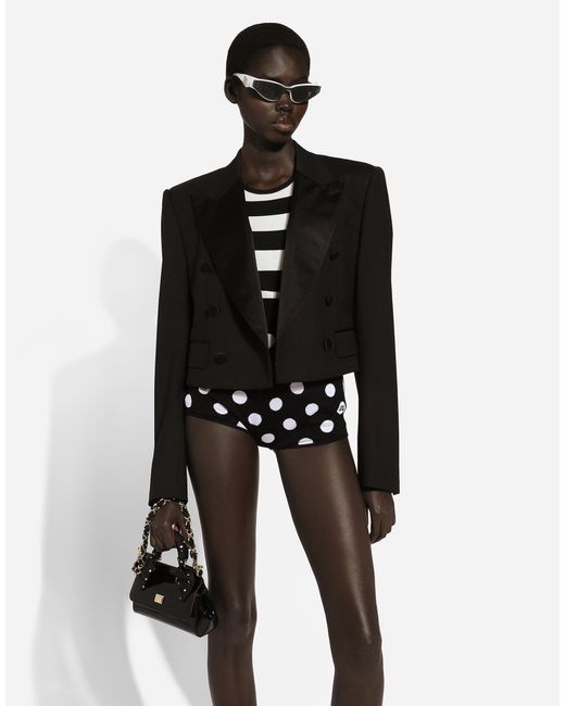 Dolce & Gabbana Black Cropped Double-Breasted Wool Tuxedo Jacket