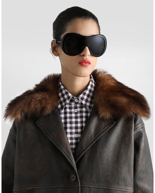 Dolce & Gabbana Black Leather Jacket With Fur Collar