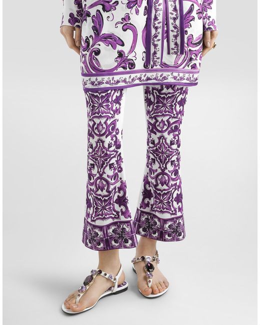 Dolce & Gabbana Majolica Print Silk Trousers Purple