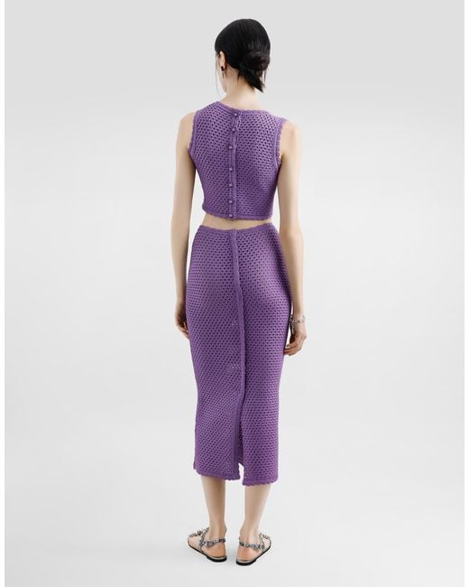 Dolce & Gabbana Purple Calf-Length Crochet Skirt