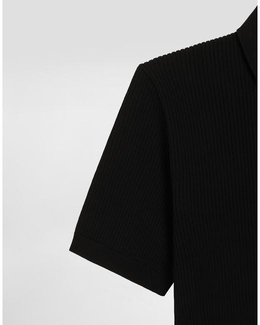 Dolce & Gabbana Black Micro-Rib Cotton Polo Shirt for men