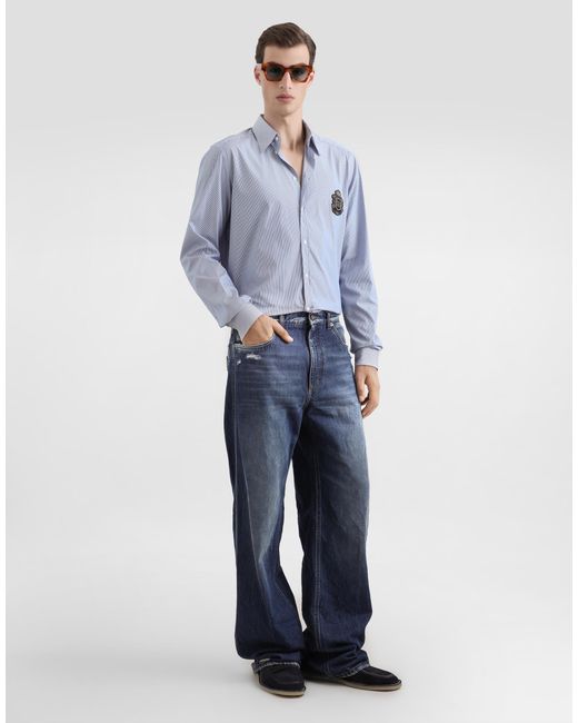 Dolce & Gabbana Blue Striped Martini Shirt for men