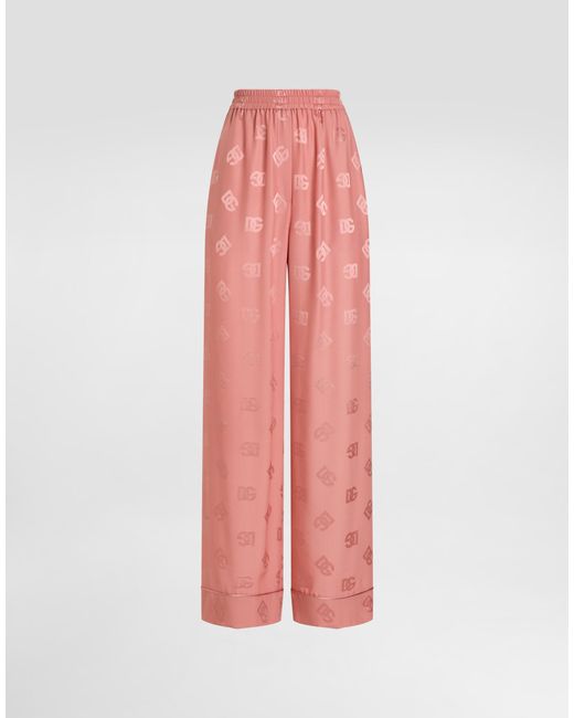 Dolce & Gabbana Pink Silk Satin Jacquard Pajama Pants With All-Over Dg Logo