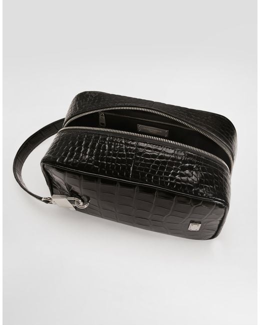 Dolce & Gabbana Black Lock Polished Alligator Handbag for men