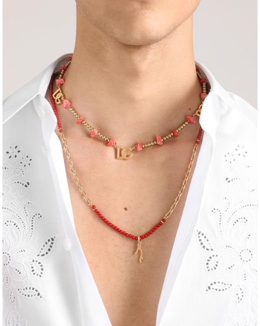 Dolce & Gabbana White Metal Necklace With Gemstones And Charms for men