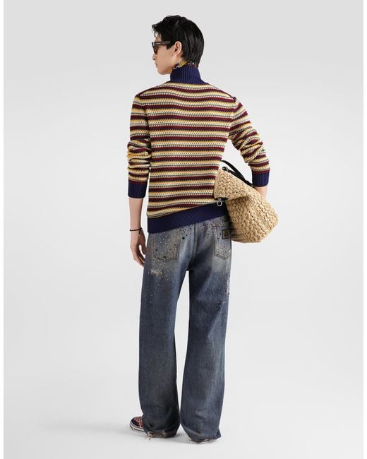 Dolce & Gabbana Blue Denim Trousers With Rhinestones for men