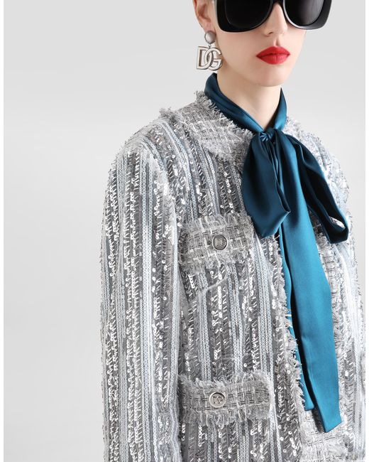 Dolce & Gabbana Gray Tulle Gabbana Jacket With Sequin Embroidery