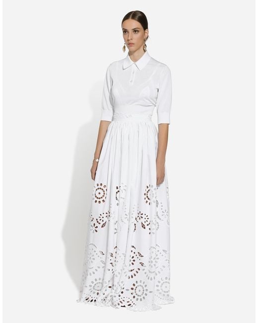 Dolce & Gabbana White Long Cotton Circle Skirt With Cut-Out Detailing