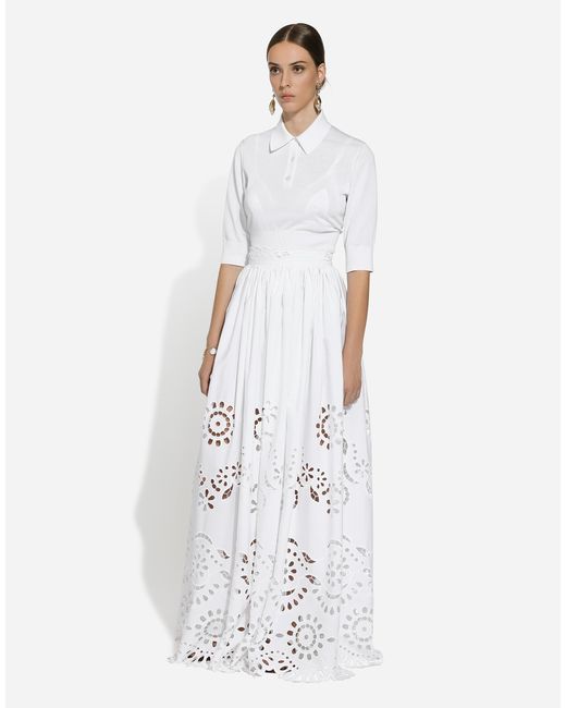 Dolce & Gabbana White Long Cotton Circle Skirt With Cut-Out Detailing