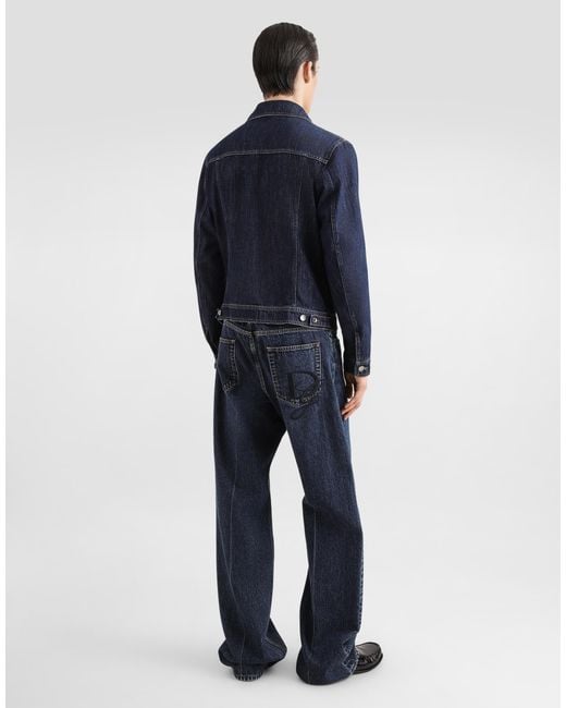 Dolce & Gabbana Blue Cotton Denim Jacket With Bejeweled Detailing for men