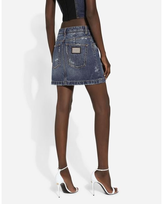 Dolce & Gabbana Blue Distressed Denim Miniskirt