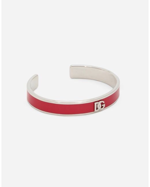Dolce & Gabbana White Logo-Plaque Cuff Bracelet
